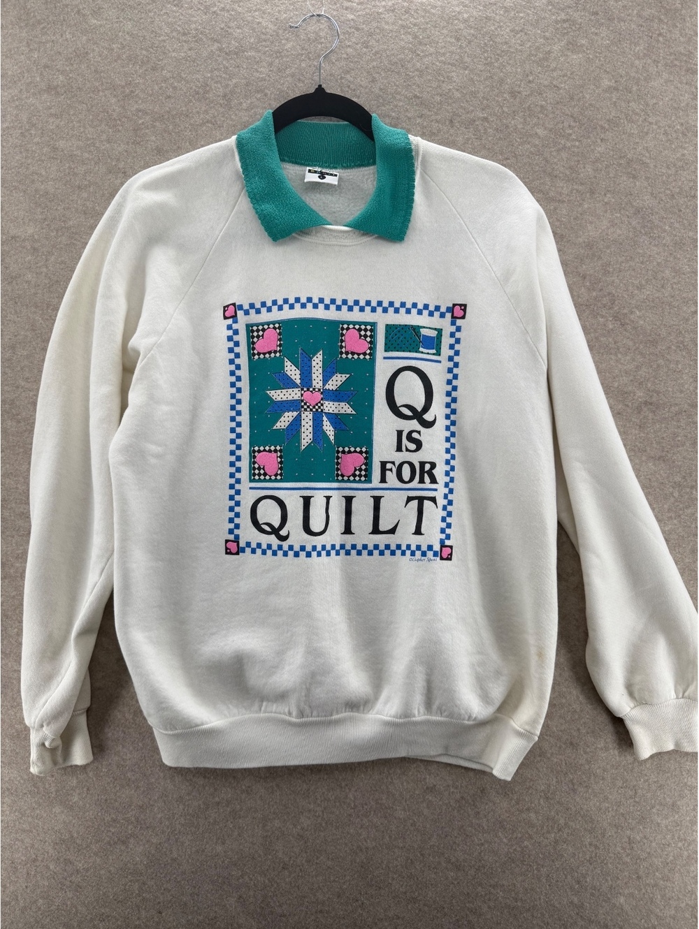 Vintage Gopher Sport Q Is For Quilt Sweatshirt Women’s Large Collared Graphic